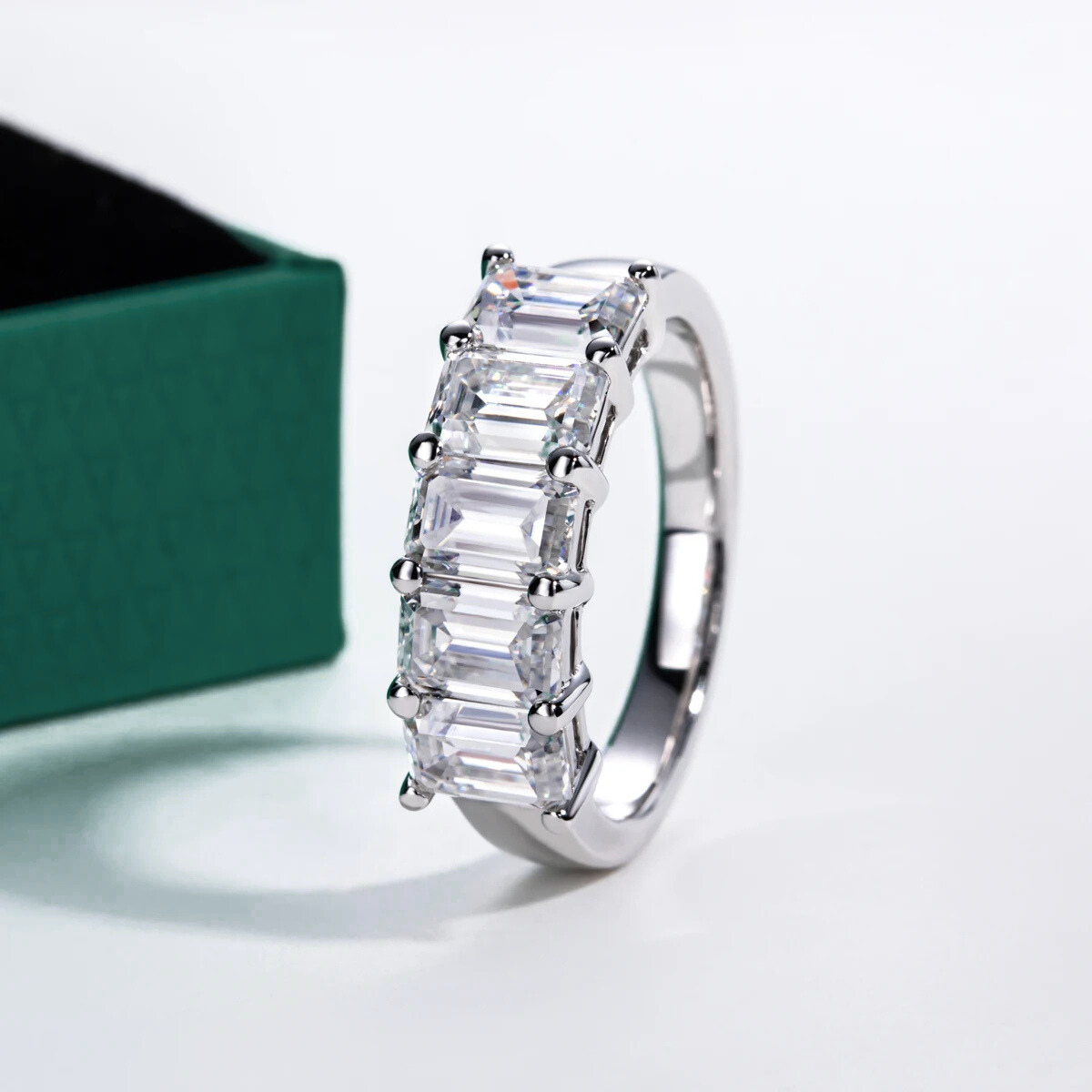 The Sylvie - Emerald Cut Moissanite Half Eternity Ring