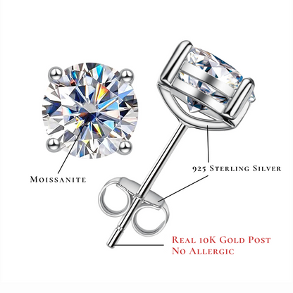 The Scarlett - Round Brilliant Cut Moissanite Earrings with 10k Gold Posts