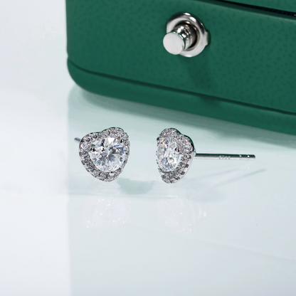 The Heart - Round Brilliant Cut Moissanite Halo Earrings