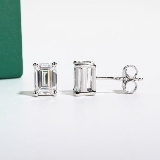 The Eden - Emerald Cut Moissanite Earrings with 10k Gold Posts