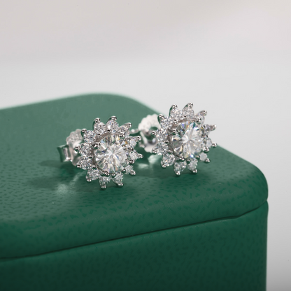 The Sunflower - Round Brilliant Cut Moissanite Earrings