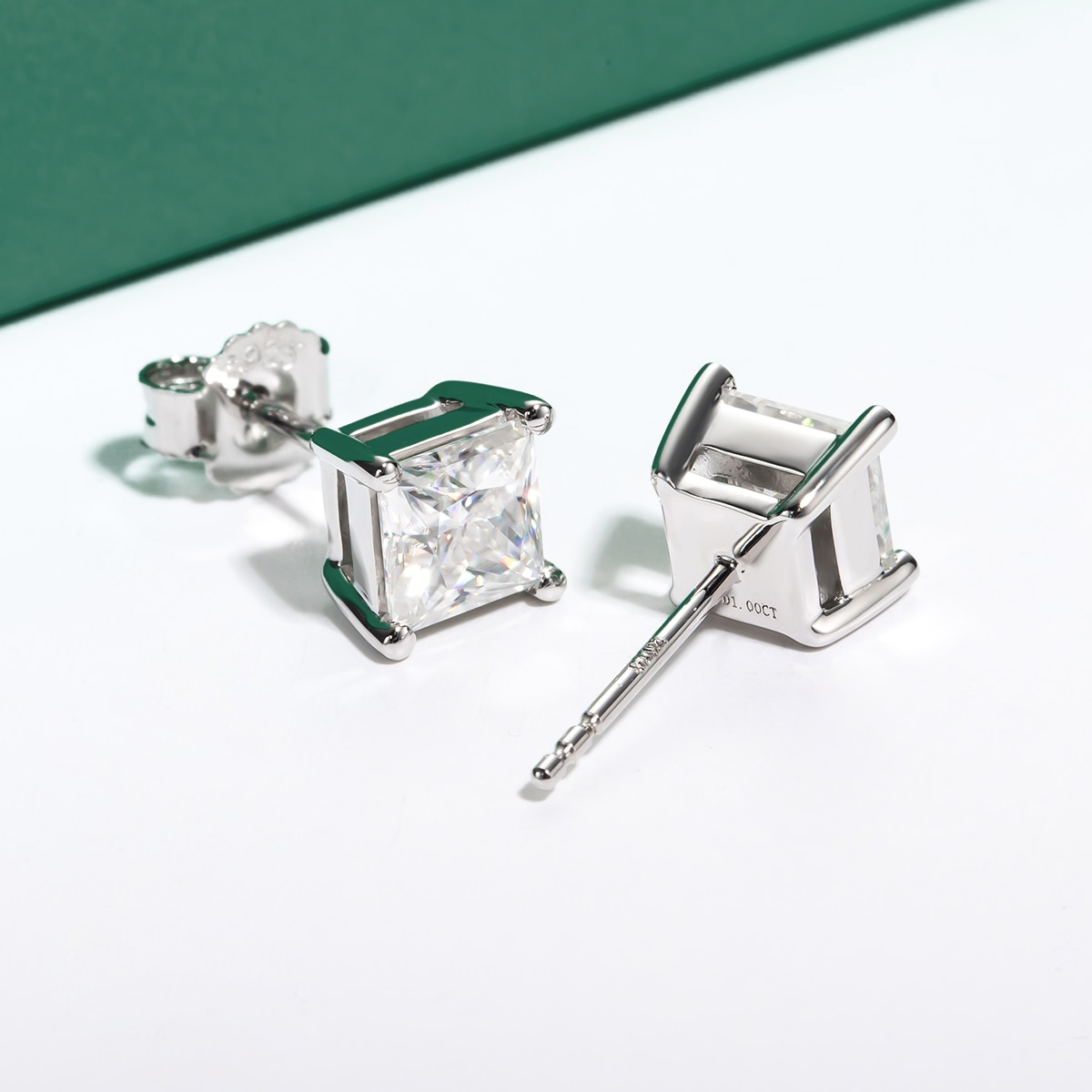 The Catherine - Princess Cut Moissanite Earrings with 10k Gold Posts