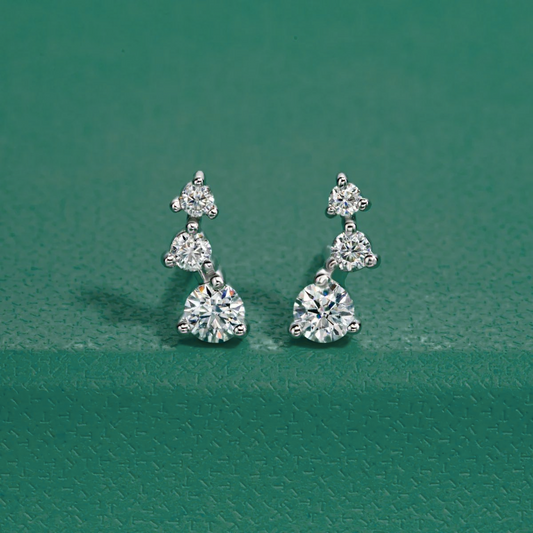 The Trilogy - Round Brilliant Cut Moissanite Earrings