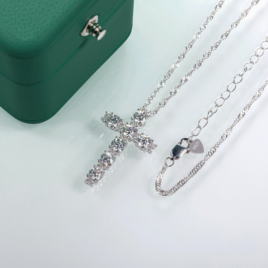 The Cross - Round Brilliant Cut Moissanite Necklace