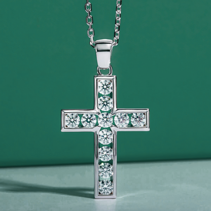 The Prescious Cross - Round Brilliant Cut Moissanite Necklace