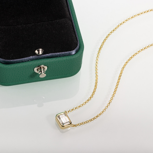 The Lauren Gold - Emerald Cut Moissanite Necklace