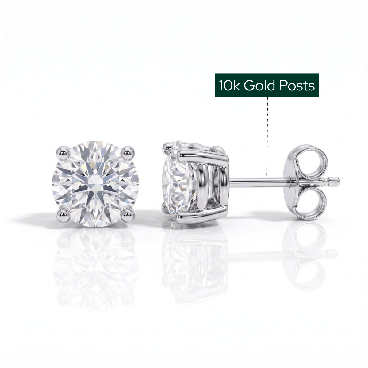 The Scarlett - Round Brilliant Cut Moissanite Earrings with 10k Gold Posts