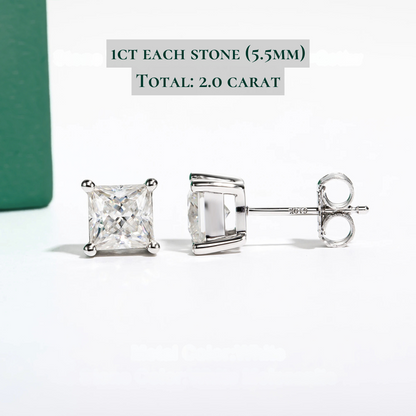 The Catherine - Princess Cut Moissanite Earrings with 10k Gold Posts