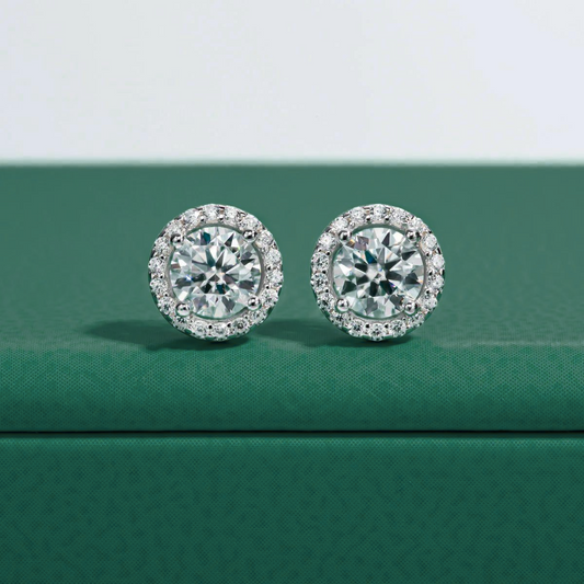 The Kayla - Round Brilliant Cut Moissanite Halo Earrings