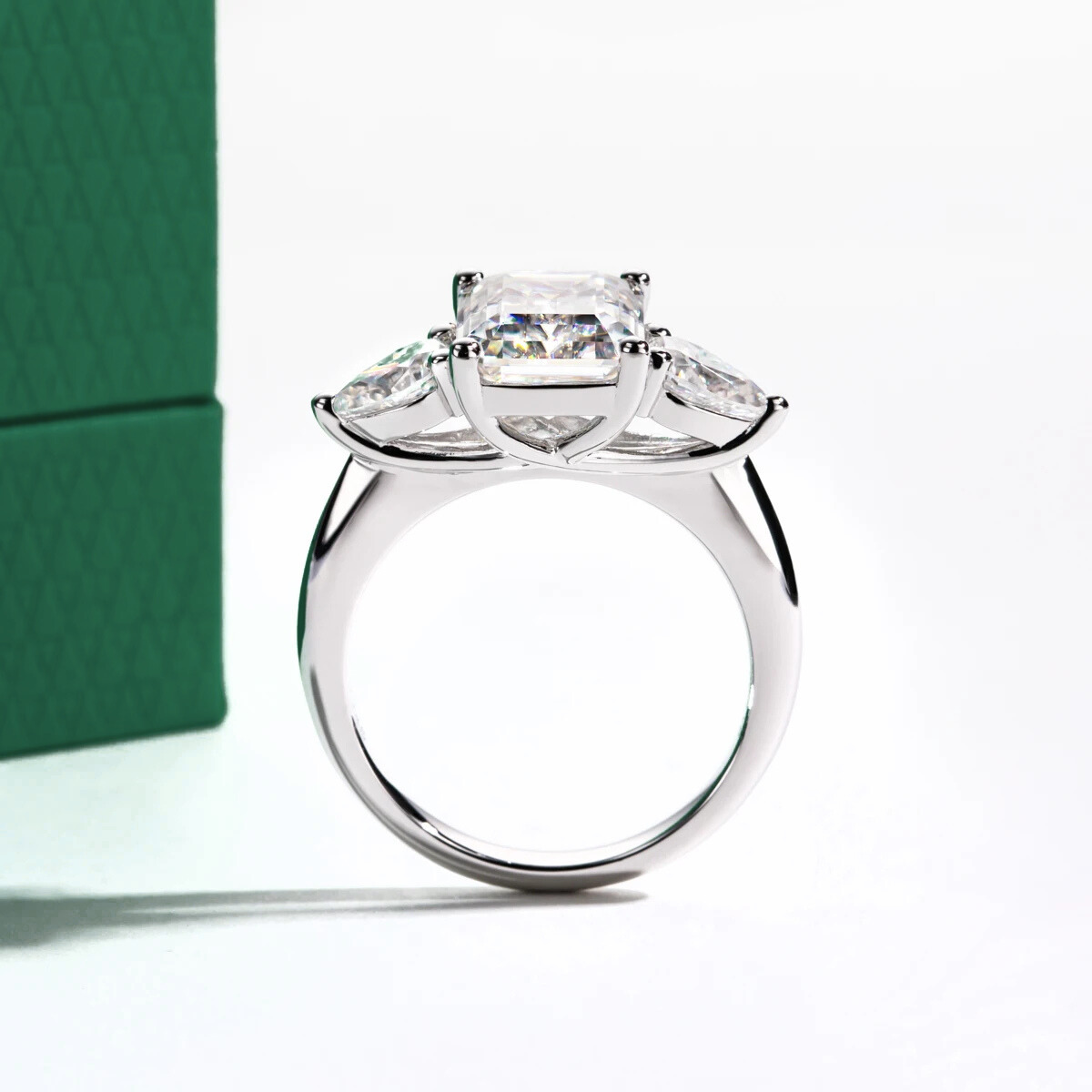 The Clarisse - Emerald & Pear Three-Stone Moissanite Ring