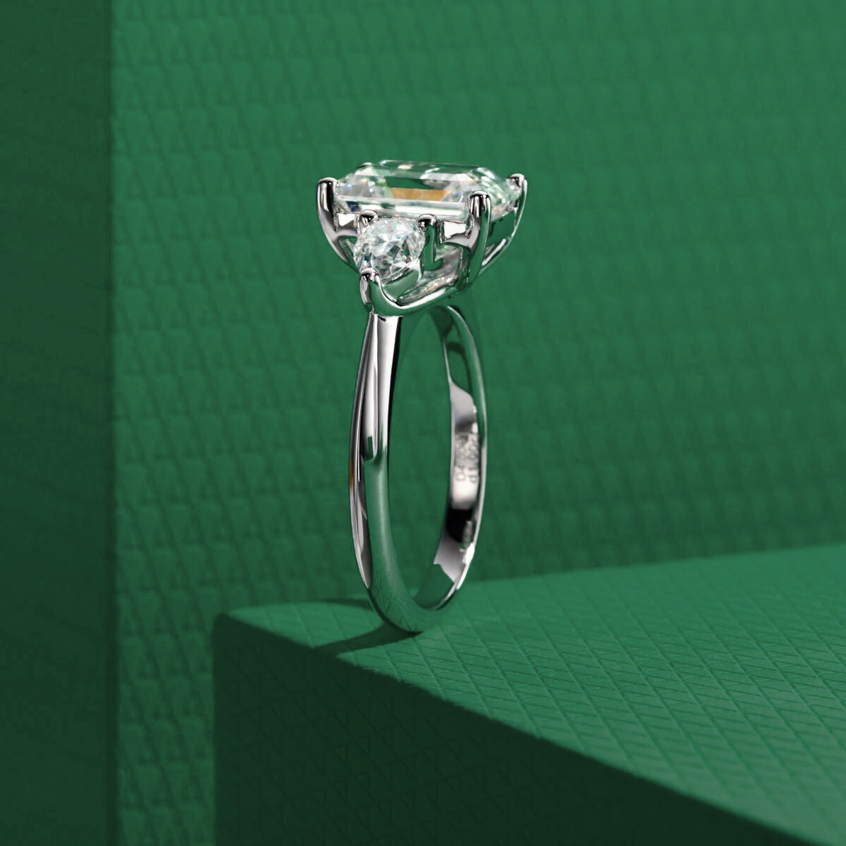 The Clarisse - Emerald & Pear Three-Stone Moissanite Ring
