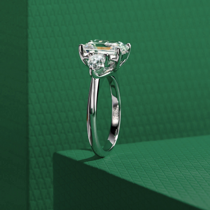 The Clarisse - Emerald & Pear Three-Stone Moissanite Ring