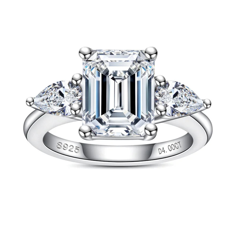 The Clarisse - Emerald & Pear Three-Stone Moissanite Ring