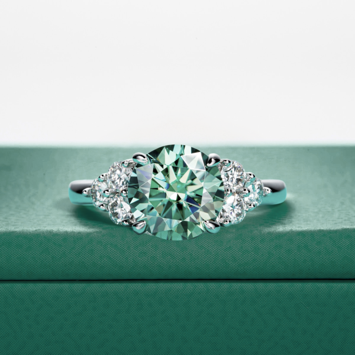 The Olive - Round Brilliant Cut Green Moissanite Solitaire Ring