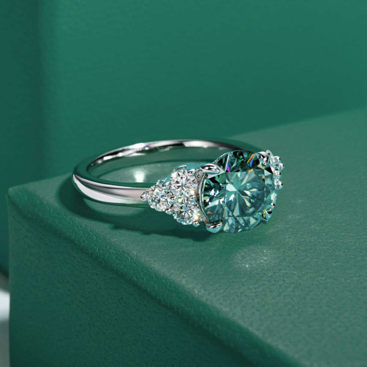 The Olive - Round Brilliant Cut Green Moissanite Solitaire Ring