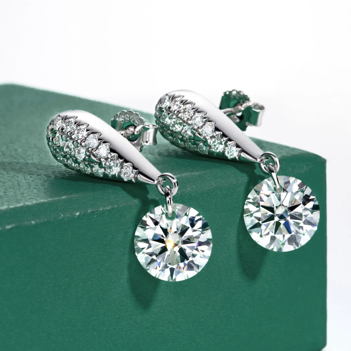 The Valeria – Pavé Teardrop Moissanite Drop Earrings