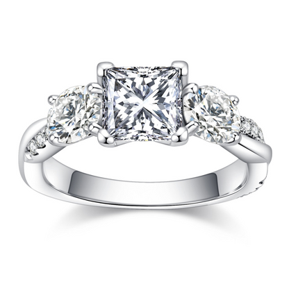 The Elysian – Princess & Round Brilliant Three-Stone Moissanite Ring