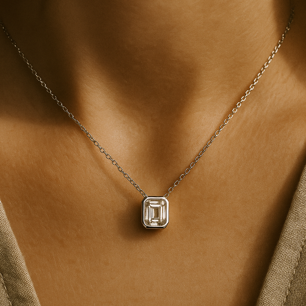 The Solange - Emerald Cut Moissanite Necklace