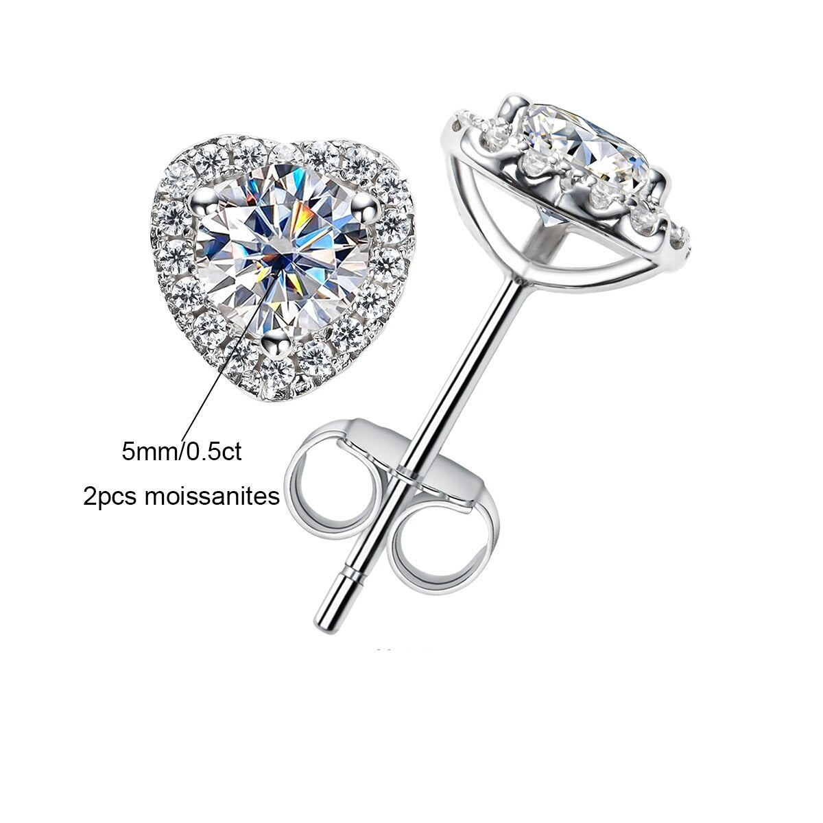 The Heart - Round Brilliant Cut Moissanite Halo Earrings