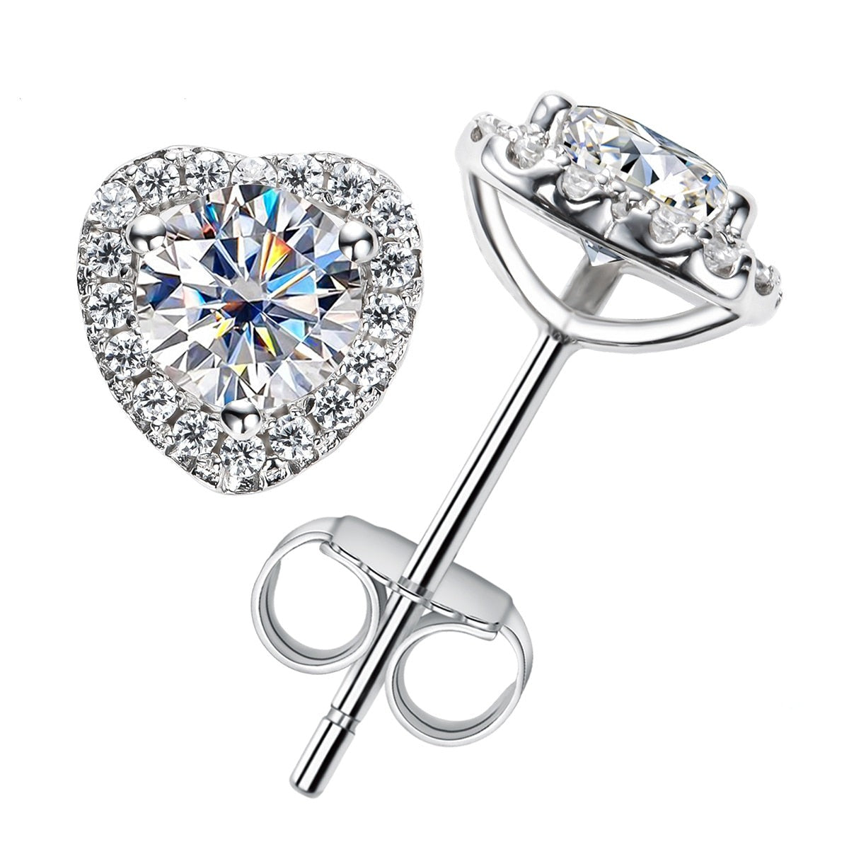 The Heart - Round Brilliant Cut Moissanite Halo Earrings