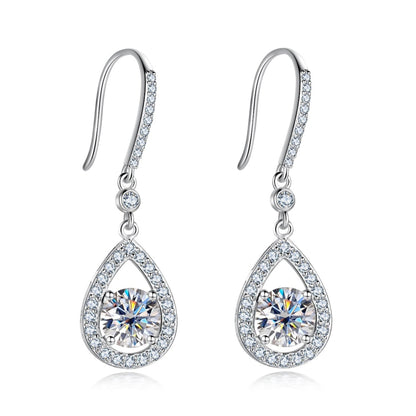 The Odélie – Pear Halo Moissanite Drop Earrings