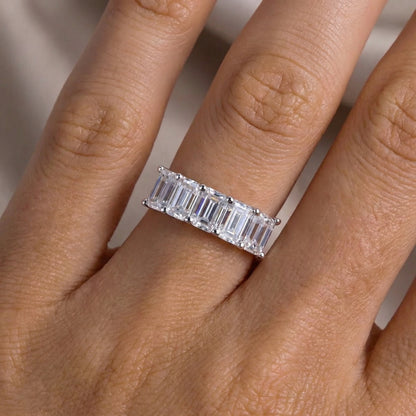 The Sylvie - Emerald Cut Moissanite Half Eternity Ring
