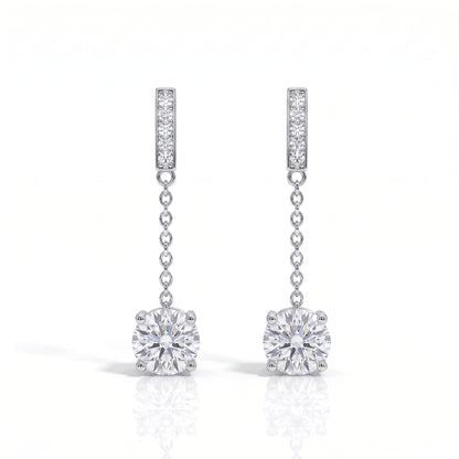 The Opal - Round Brilliant Cut Moissanite Dangle Earrings