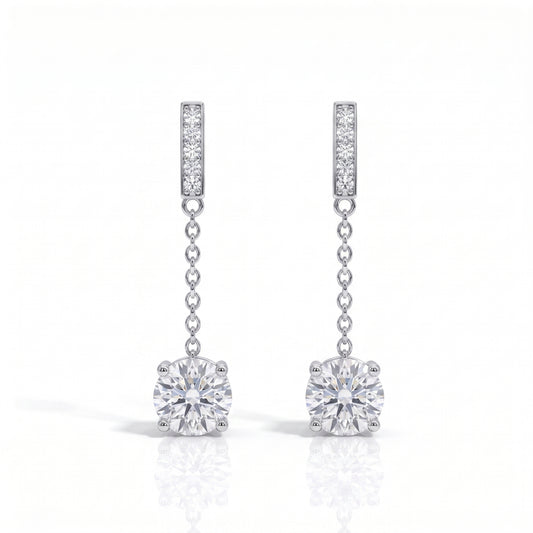 The Opal - Round Brilliant Cut Moissanite Dangle Earrings