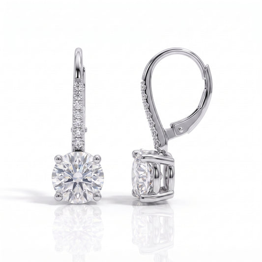 The Anna - Round Brilliant Cut Moissanite Drop Earrings