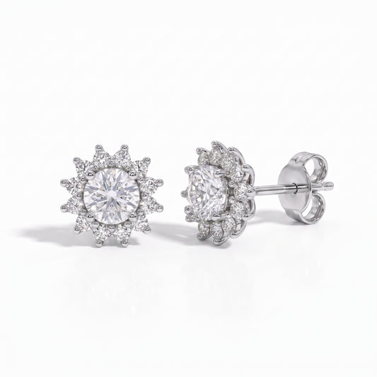 The Sunflower - Round Brilliant Cut Moissanite Earrings
