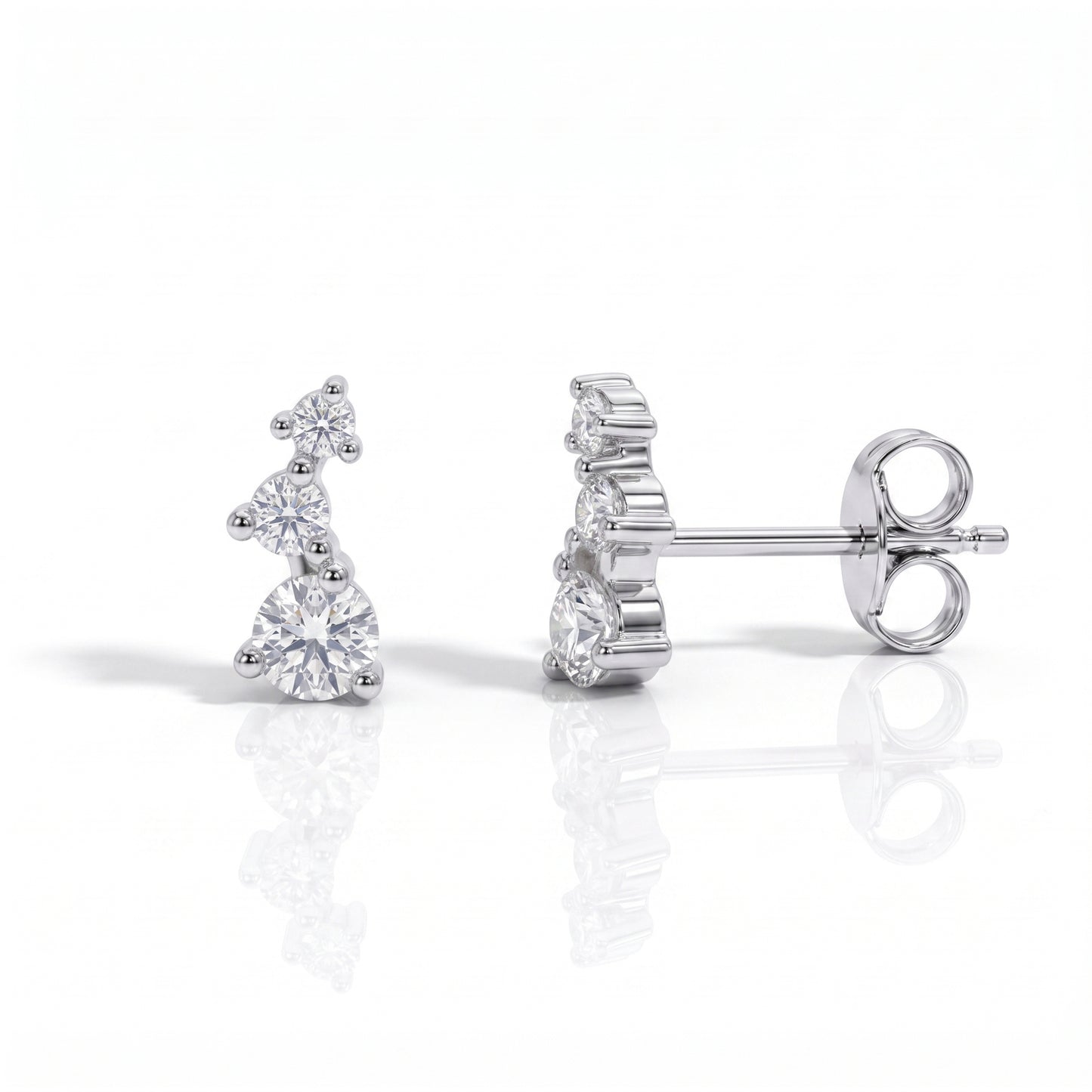 The Trilogy - Round Brilliant Cut Moissanite Earrings
