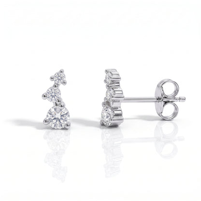 The Trilogy - Round Brilliant Cut Moissanite Earrings