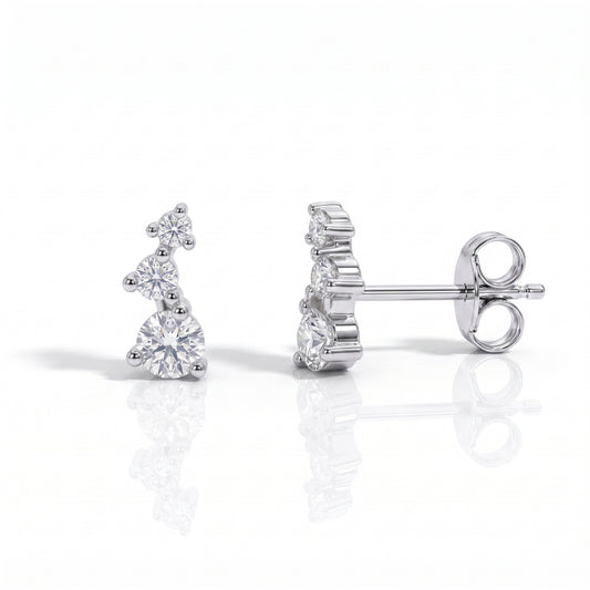 The Trilogy - Round Brilliant Cut Moissanite Earrings