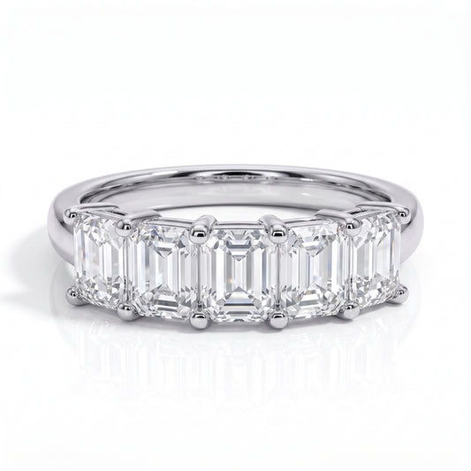 The Sylvie - Emerald Cut Moissanite Half Eternity Ring
