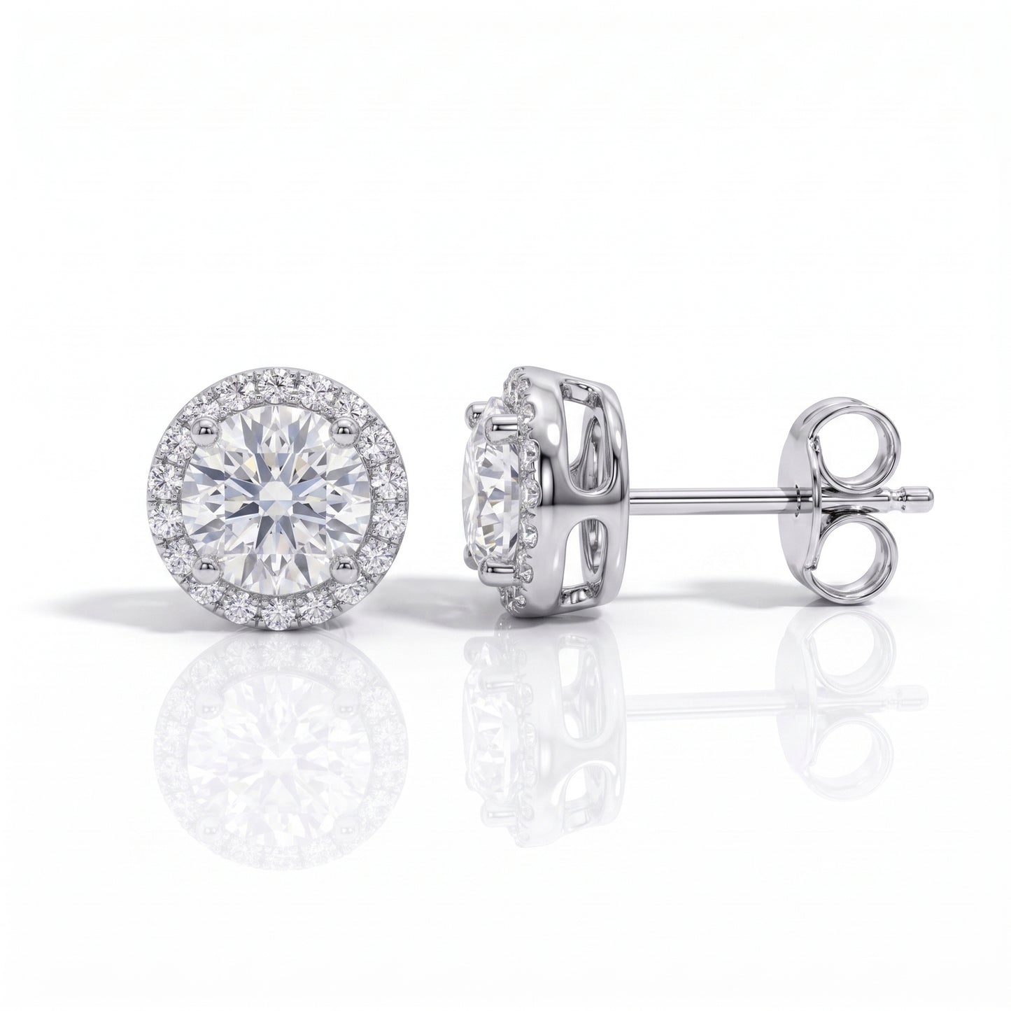 The Kayla - Round Brilliant Cut Moissanite Halo Earrings