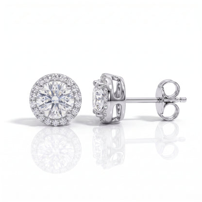 The Kayla - Round Brilliant Cut Moissanite Halo Earrings