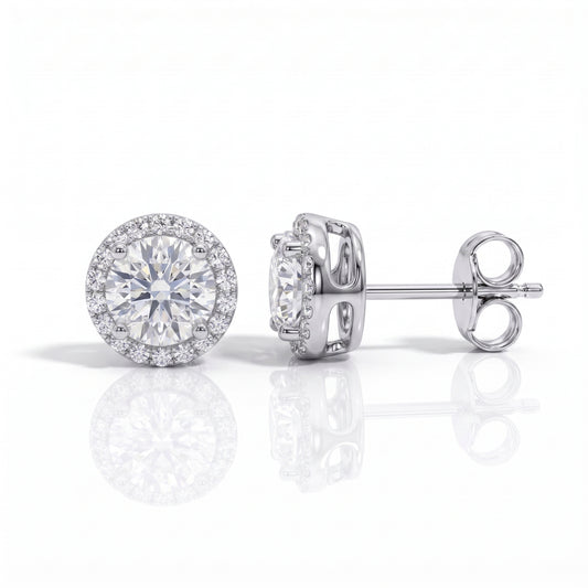 The Kayla - Round Brilliant Cut Moissanite Halo Earrings