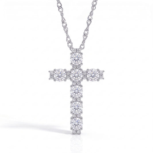 The Cross - Round Brilliant Cut Moissanite Necklace