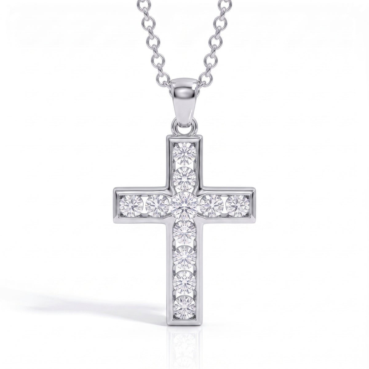 The Prescious Cross - Round Brilliant Cut Moissanite Necklace