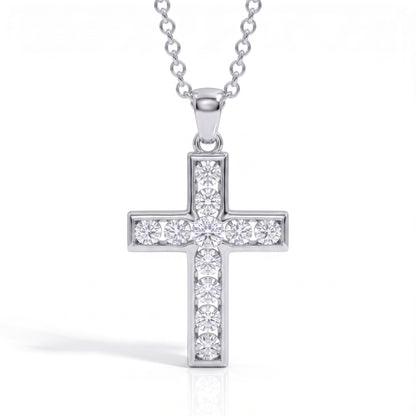 The Prescious Cross - Round Brilliant Cut Moissanite Necklace