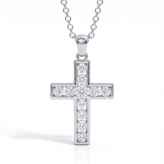 The Prescious Cross - Round Brilliant Cut Moissanite Necklace