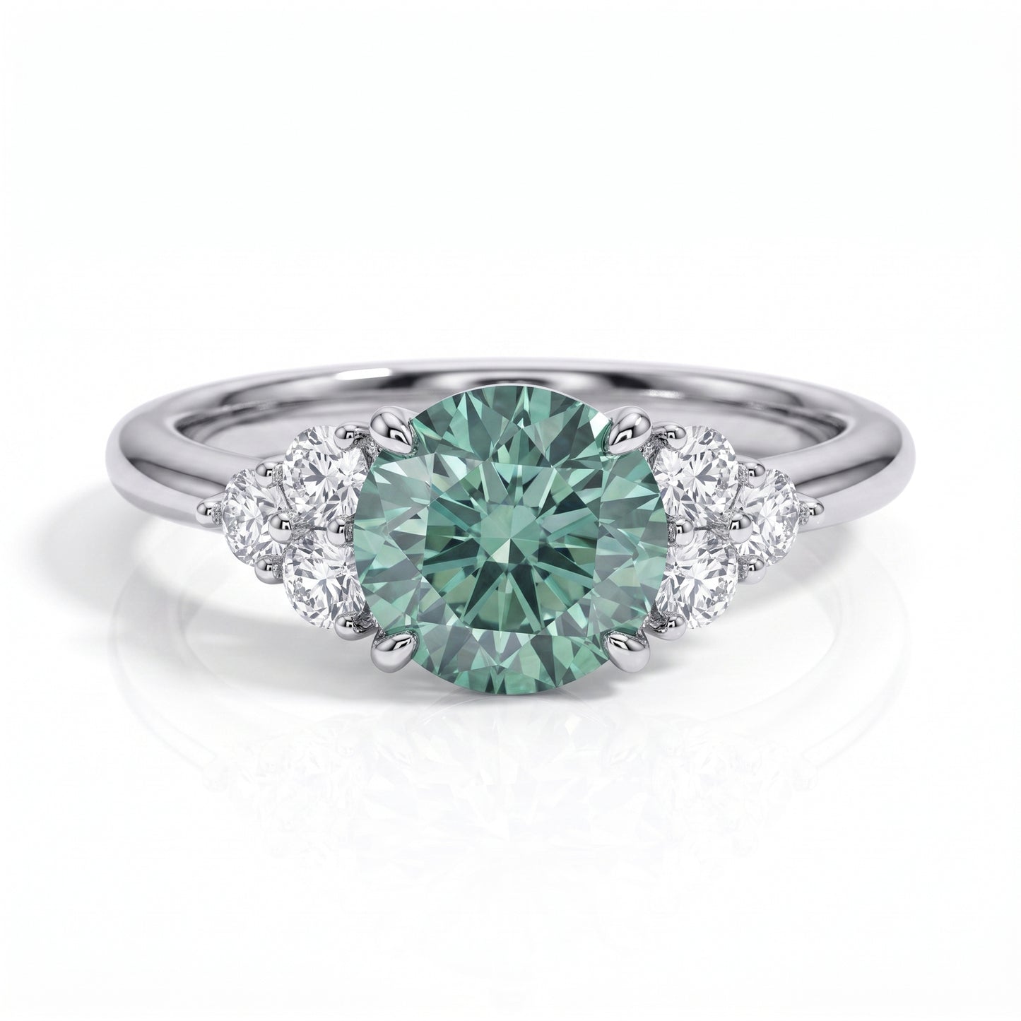 The Olive - Round Brilliant Cut Green Moissanite Solitaire Ring