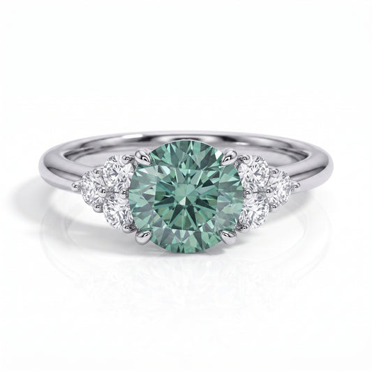 The Olive - Round Brilliant Cut Green Moissanite Solitaire Ring