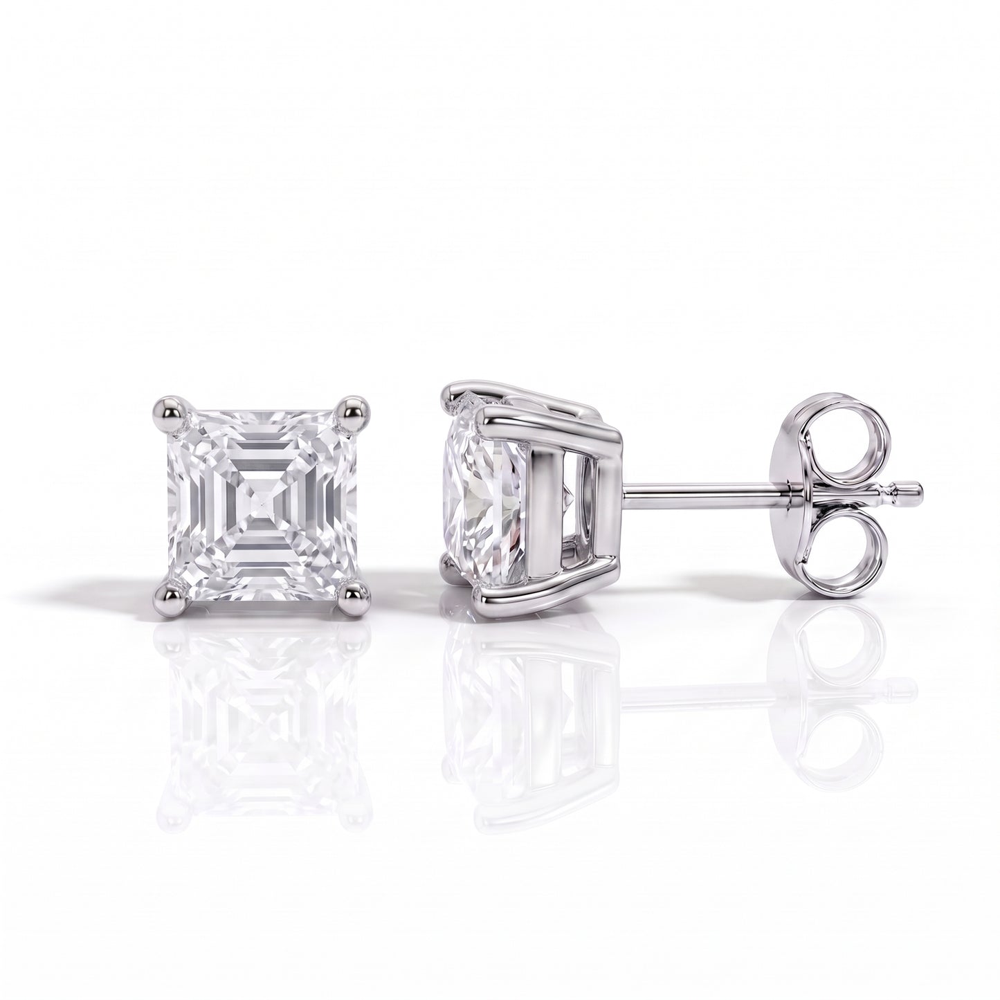 The Amelia - Asscher Cut Moissanite Earrings with 10k Gold Posts