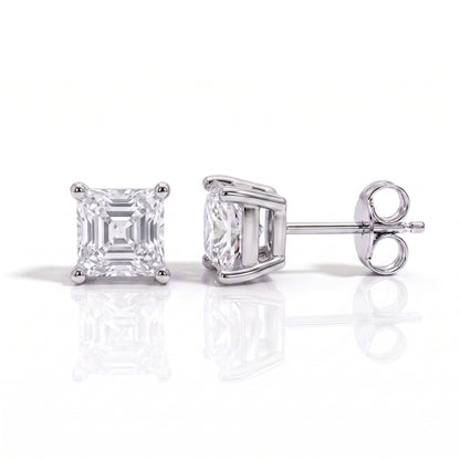 The Amelia - Asscher Cut Moissanite Earrings with 10k Gold Posts