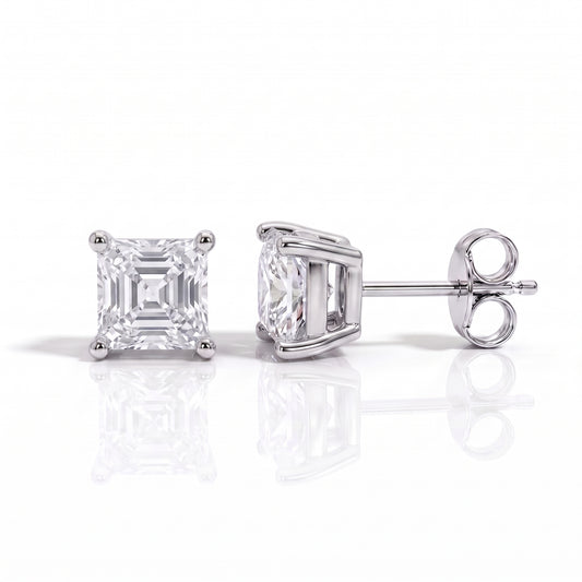 The Amelia - Asscher Cut Moissanite Earrings with 10k Gold Posts