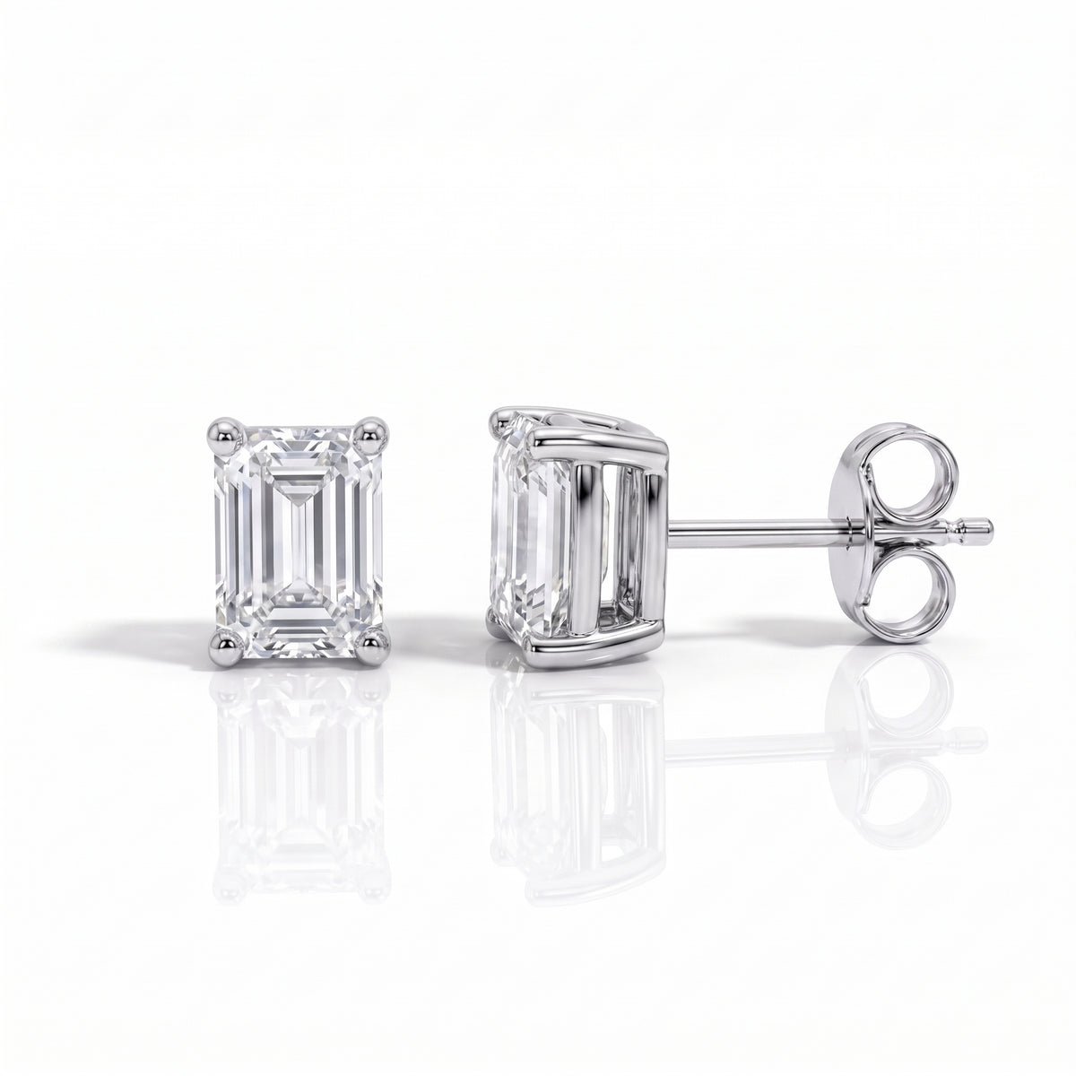 The Eden - Emerald Cut Moissanite Earrings with 10k Gold Posts