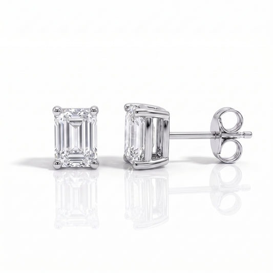 The Eden - Emerald Cut Moissanite Earrings with 10k Gold Posts