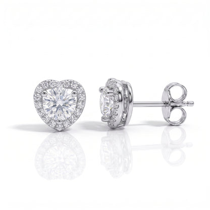 The Heart - Round Brilliant Cut Moissanite Halo Earrings