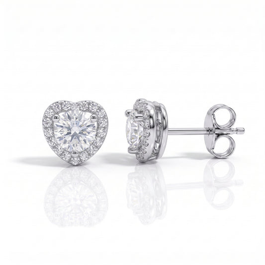 The Heart - Round Brilliant Cut Moissanite Halo Earrings